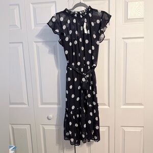 Ann Taylor Black and White Polka Dot Midi Dress